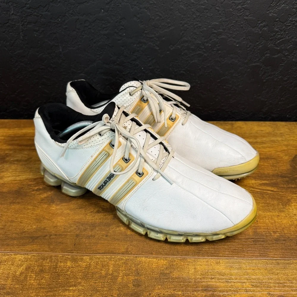 Adidas Tour 360 II White Leather Spiked Golf Shoes Mens 11.5